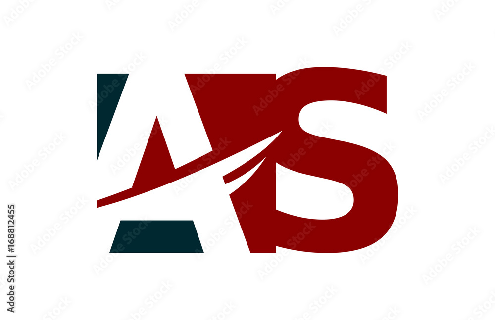 AS Red Negative Space Square Swoosh Letter Logo AS Red Negative Space Square Swoosh Letter Logo