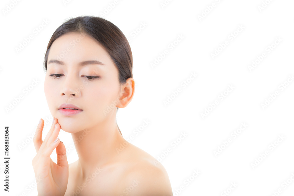 Beautiful girl with makeup, woman and skin care concept / attractive asia girl smilling on face isolated on white background. Beautiful girl with makeup, woman and skin care concept / attractive asia girl smilling on face isolated on white background.