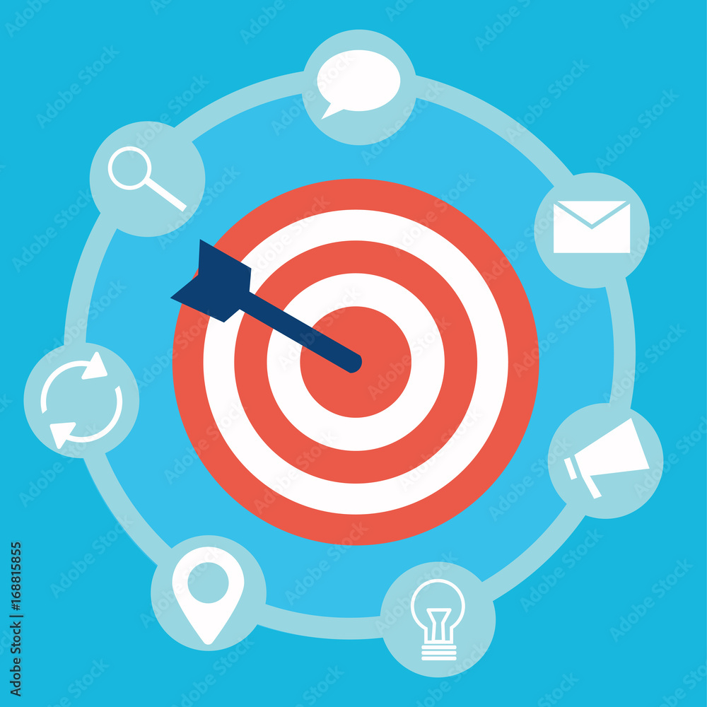 Inbound marketing. Target with arrow and icons tools Inbound marketing. Target with arrow and icons tools