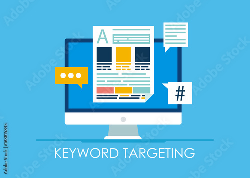 Keyword Targeting Banner. Computer with text and icons