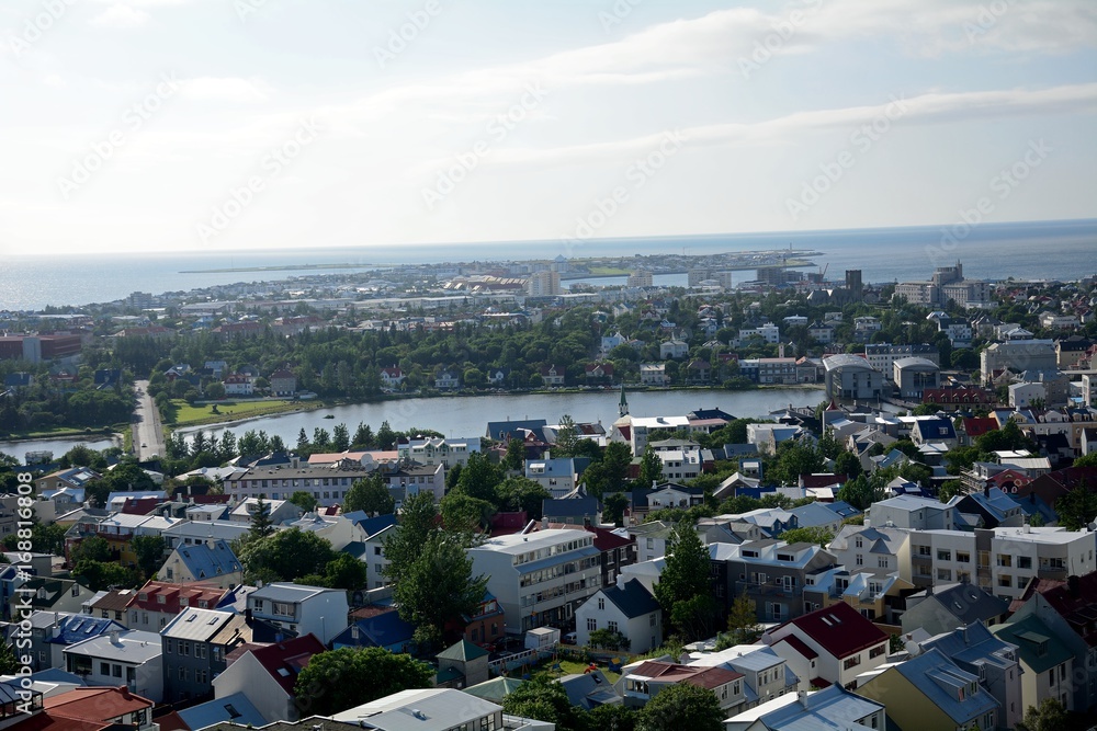 Naklejka premium View of the city from Hallgrimskirkja, Reykjavik, Iceland