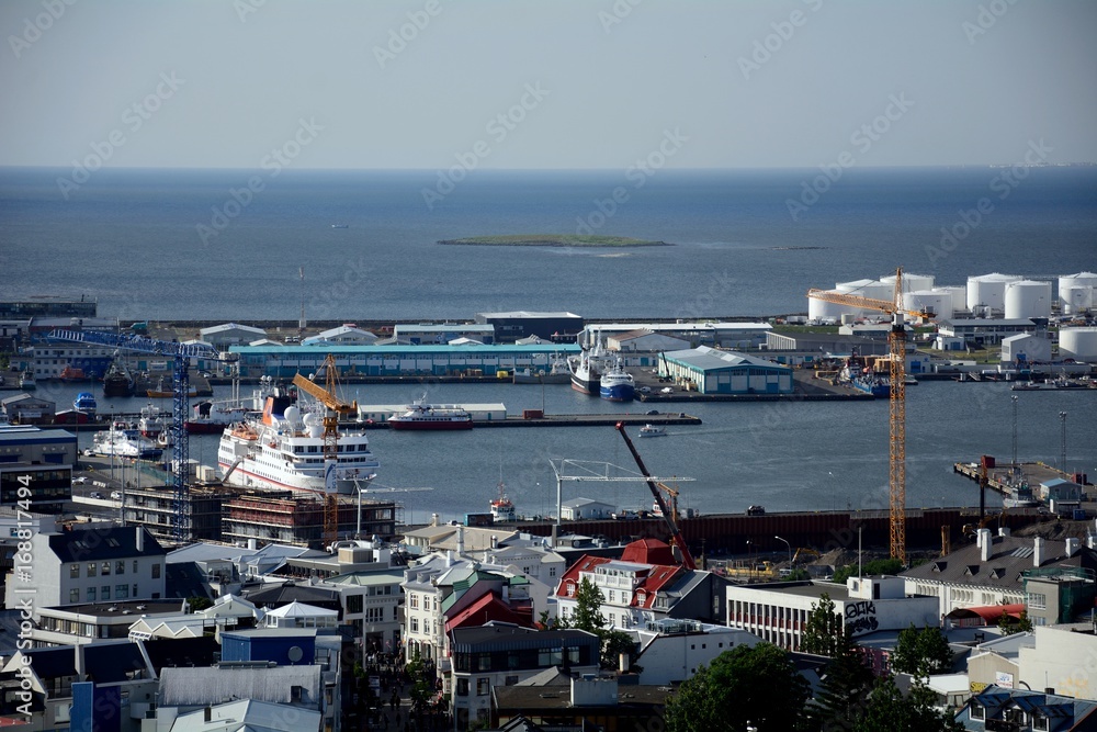 View of the harbour from Hallgrimskirkja, Reykjavik, Iceland