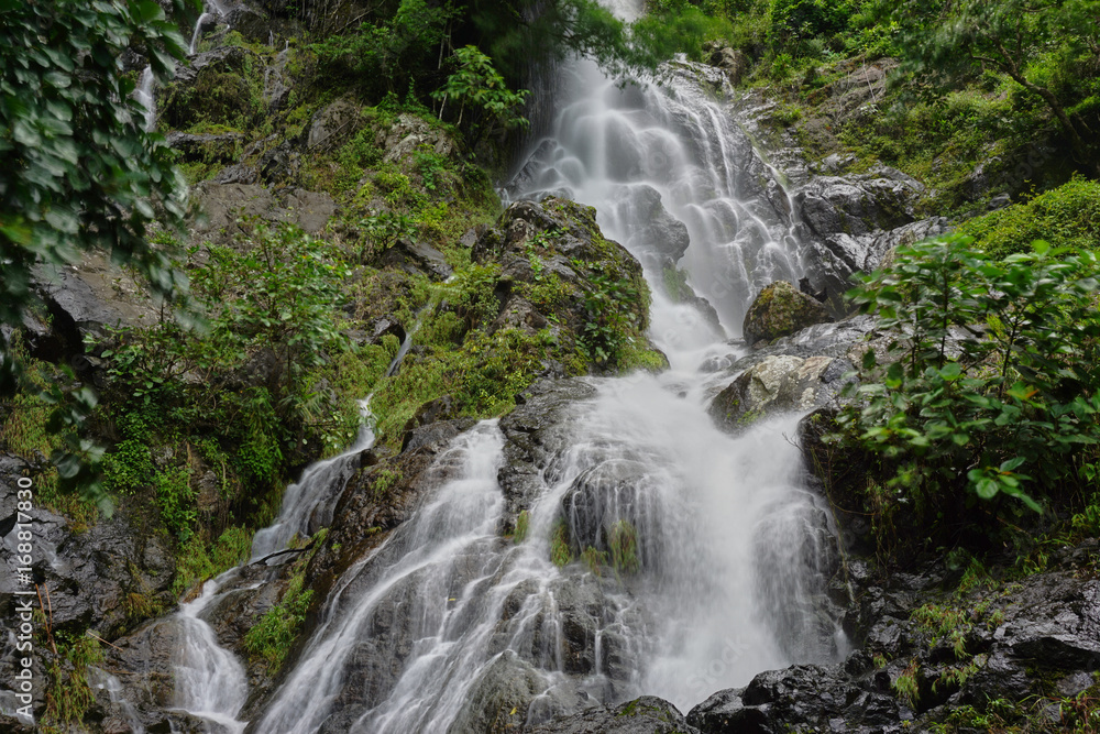 Fototapeta premium Big waterfall in tropical rain-forest. Waterfall in Saraburi, Thailand