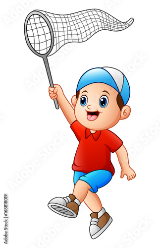 Cartoon boy with a net
