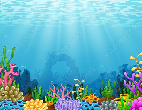 Underwater scene with tropical coral reef