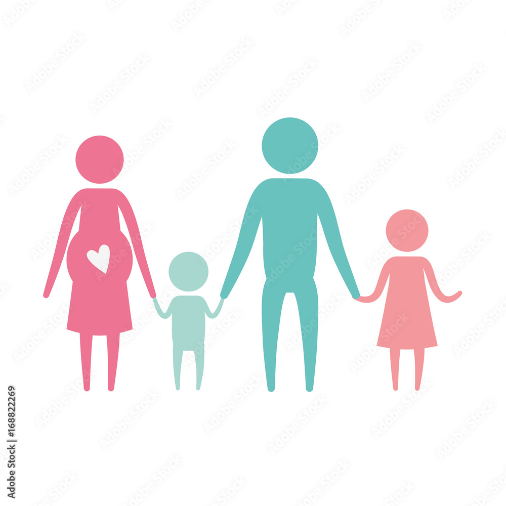 Color Silhouette Set Pictogram Parents With Mother Pregnancy And Children Holding Hands Vector Illustration Stock Vector Adobe Stock