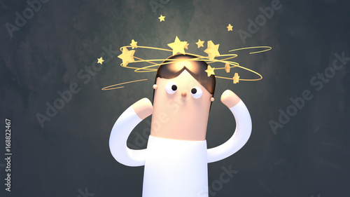 Bild auf Leinwand 3d rendering picture of dizzy man with stars spinning over his head