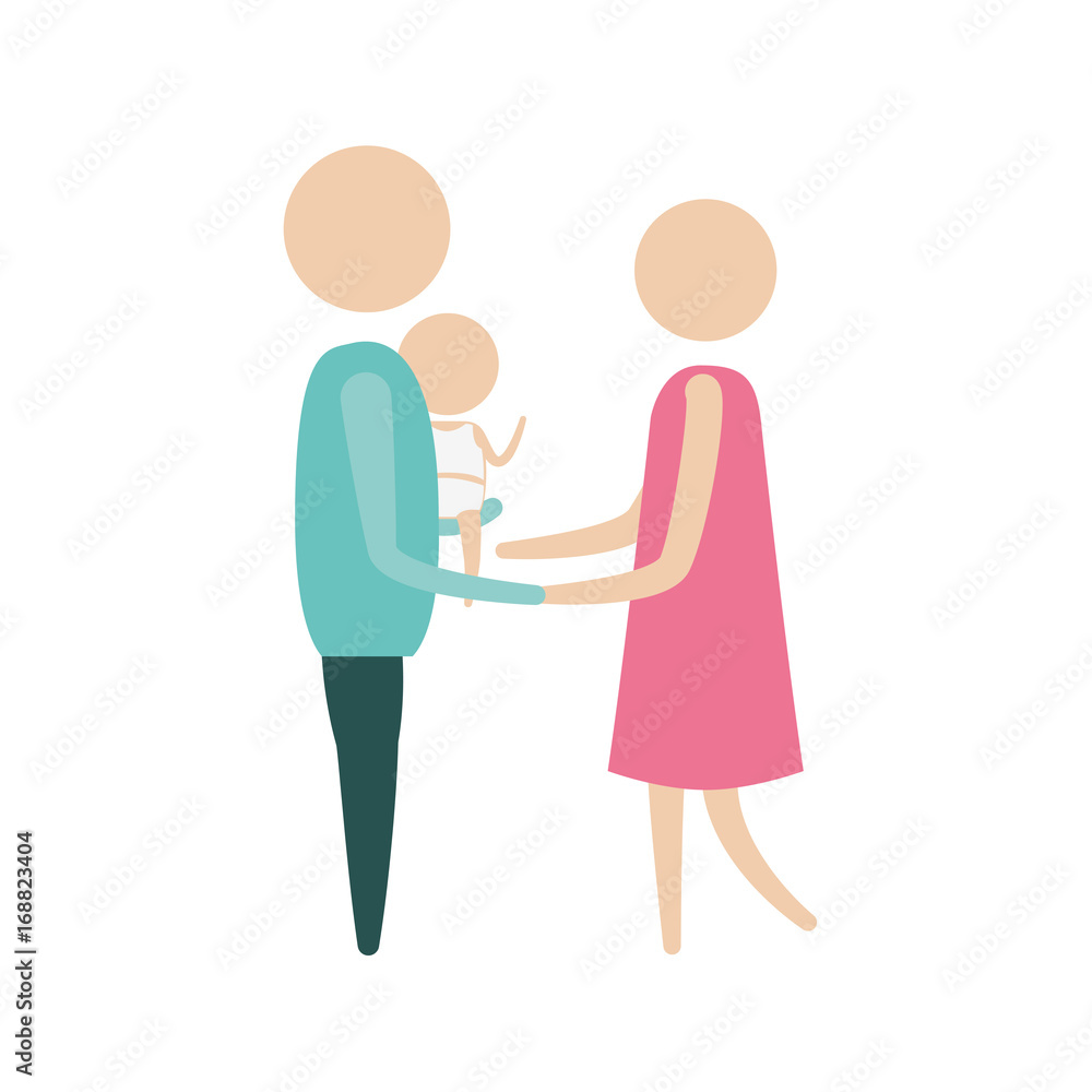 color silhouette pictogram man carrying a baby and holding hands of woman in dress vector illustration color silhouette pictogram man carrying a baby and holding hands of woman in dress vector illustration