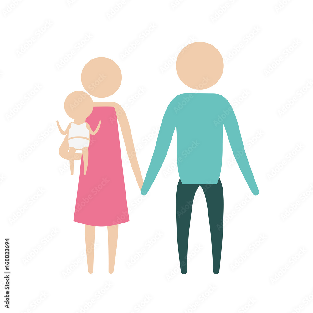 color silhouette pictogram parents with a little girl carrying vector illustration