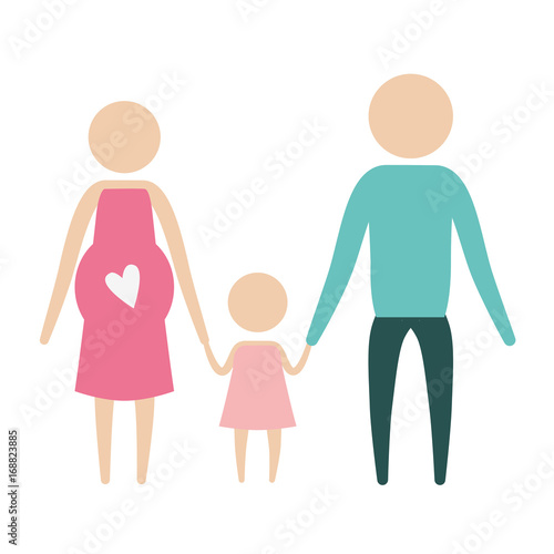 color silhouette pictogram parents with mother pregnancy and little girl holding hands vector illustration