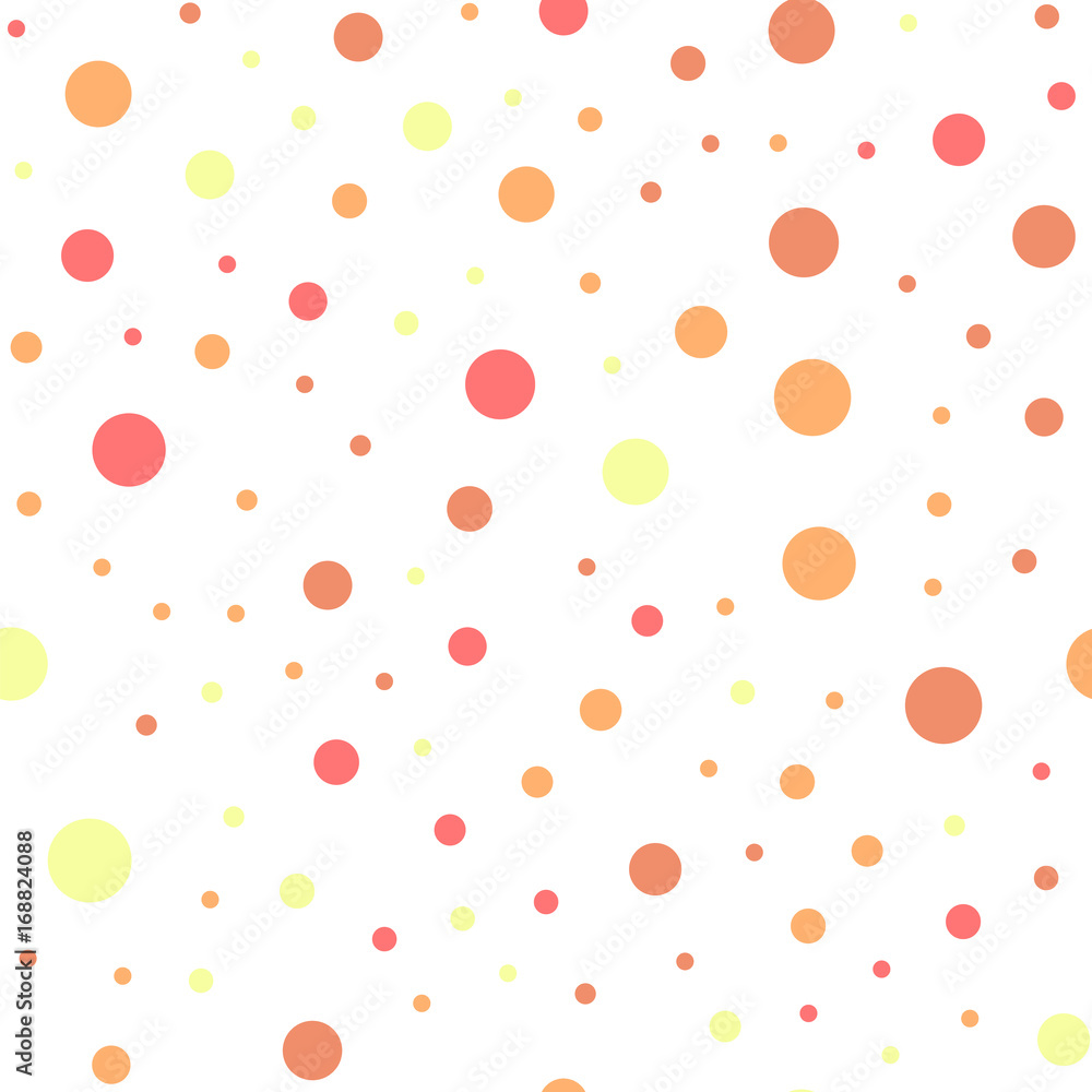 Colorful polka dots seamless pattern on black 21 background. Impressive classic colorful polka dots textile pattern. Seamless scattered confetti fall chaotic decor. Abstract vector illustration.