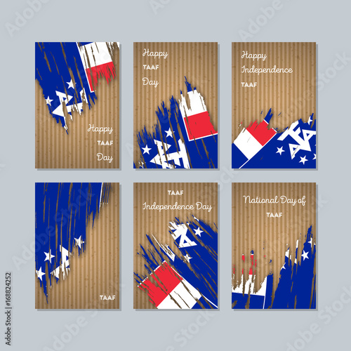 TAAF Patriotic Cards for National Day. Expressive Brush Stroke in National Flag Colors on kraft paper background. TAAF Patriotic Vector Greeting Card. photo