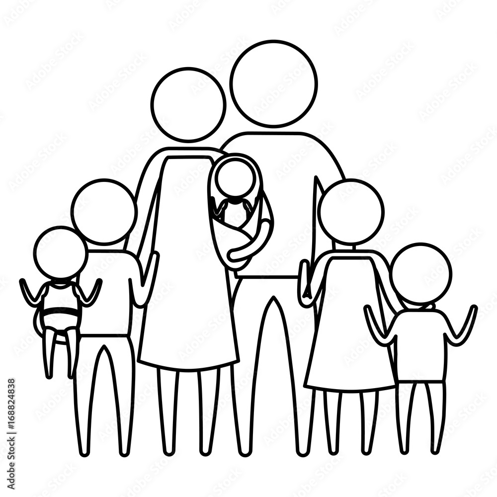 sketch silhouette of pictogram big family group with several children  vector illustration Stock Vector | Adobe Stock