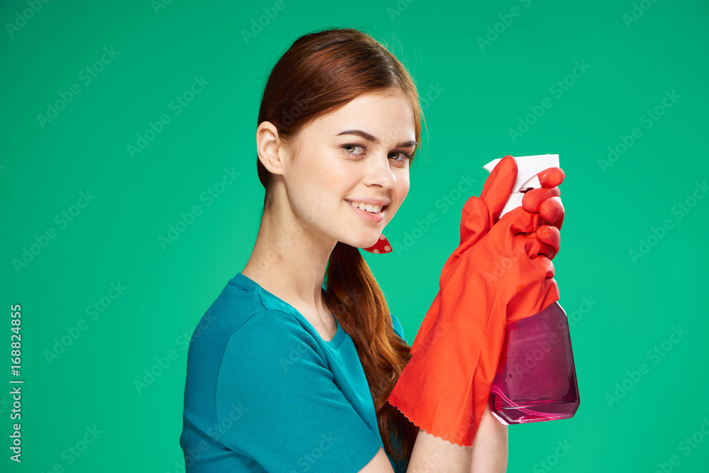 Young beautiful woman in rubber gloves, housework, cleaning Young beautiful woman in rubber gloves, housework, cleaning