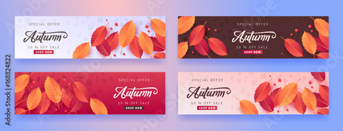 Autumn sale background layout decorate with leaves for shopping sale or promo poster and frame leaflet or web banner.Vector illustration template.
