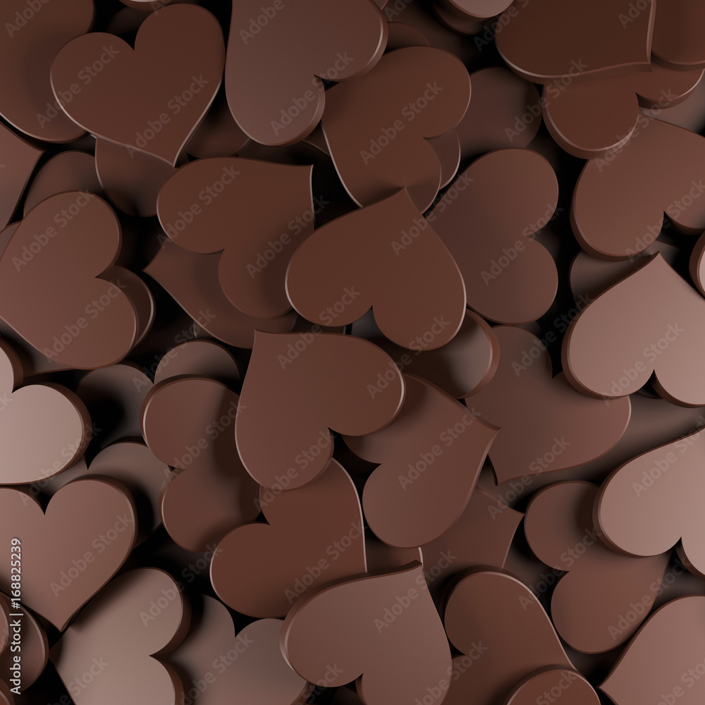 Fototapeta premium Milk chocolate hearts background. Women's Day theme. 3D Rendering.