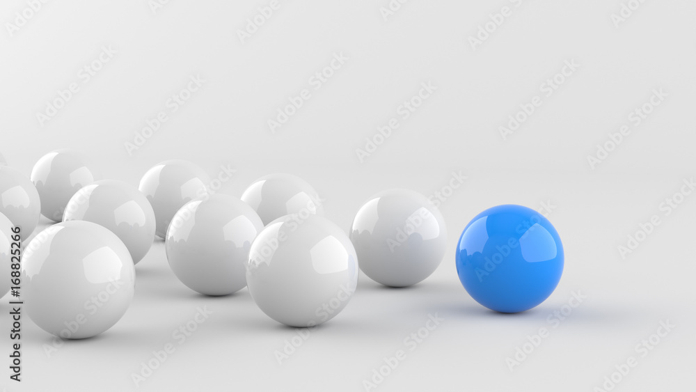 Leadership concept, blue leader ball, leading whites. 3D rendering Leadership concept, blue leader ball, leading whites. 3D rendering