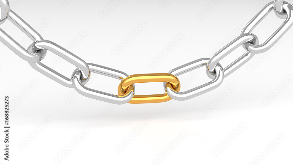 Leadership concept, gold and silver chains, on white background. 3D Rendering. Leadership concept, gold and silver chains, on white background. 3D Rendering.
