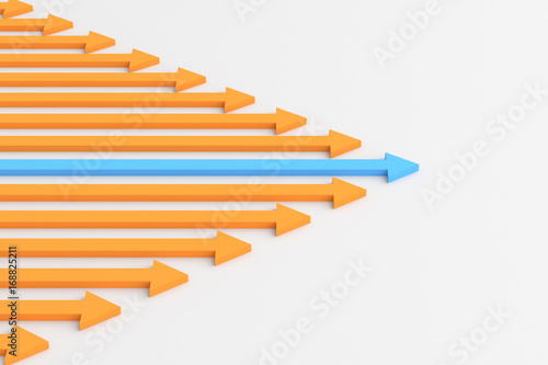 Leadership concept  blue leader arrow leading orange. 3D Rendering.