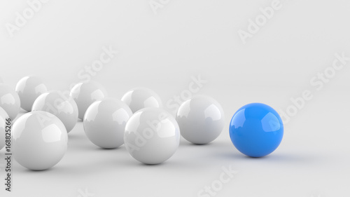 Leadership concept, blue leader ball, leading whites. 3D rendering