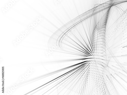 Abstract background element. Fractal graphics series. Curves, blurs and twisted grids composition. Black and white.