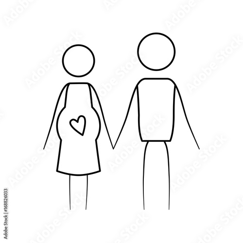 sketch thin contour of pictogram woman pregnancy and man holding hands in clothes