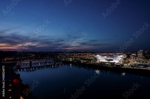 Ohio River and Football Stadium at Sunset - Cincinnati, Ohio