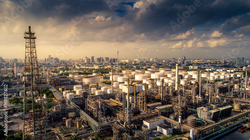 Aerial view of Oil and gas industry - refinery, Shot from drone of Oil refinery and Petrochemical plant, Bangkok, Thailand © Travel mania