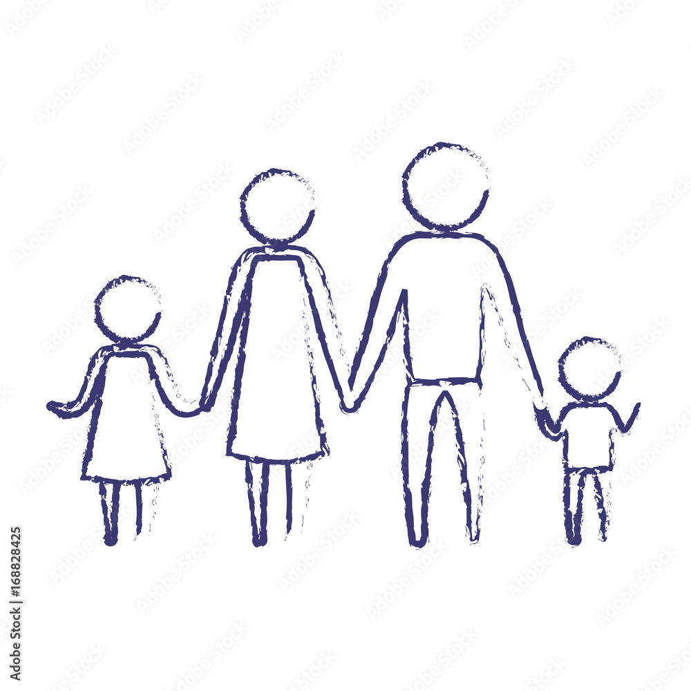 blurred blue silhouette of pictogram parents with a girl and little boy holding hands vector illustration blurred blue silhouette of pictogram parents with a girl and little boy holding hands vector illustration
