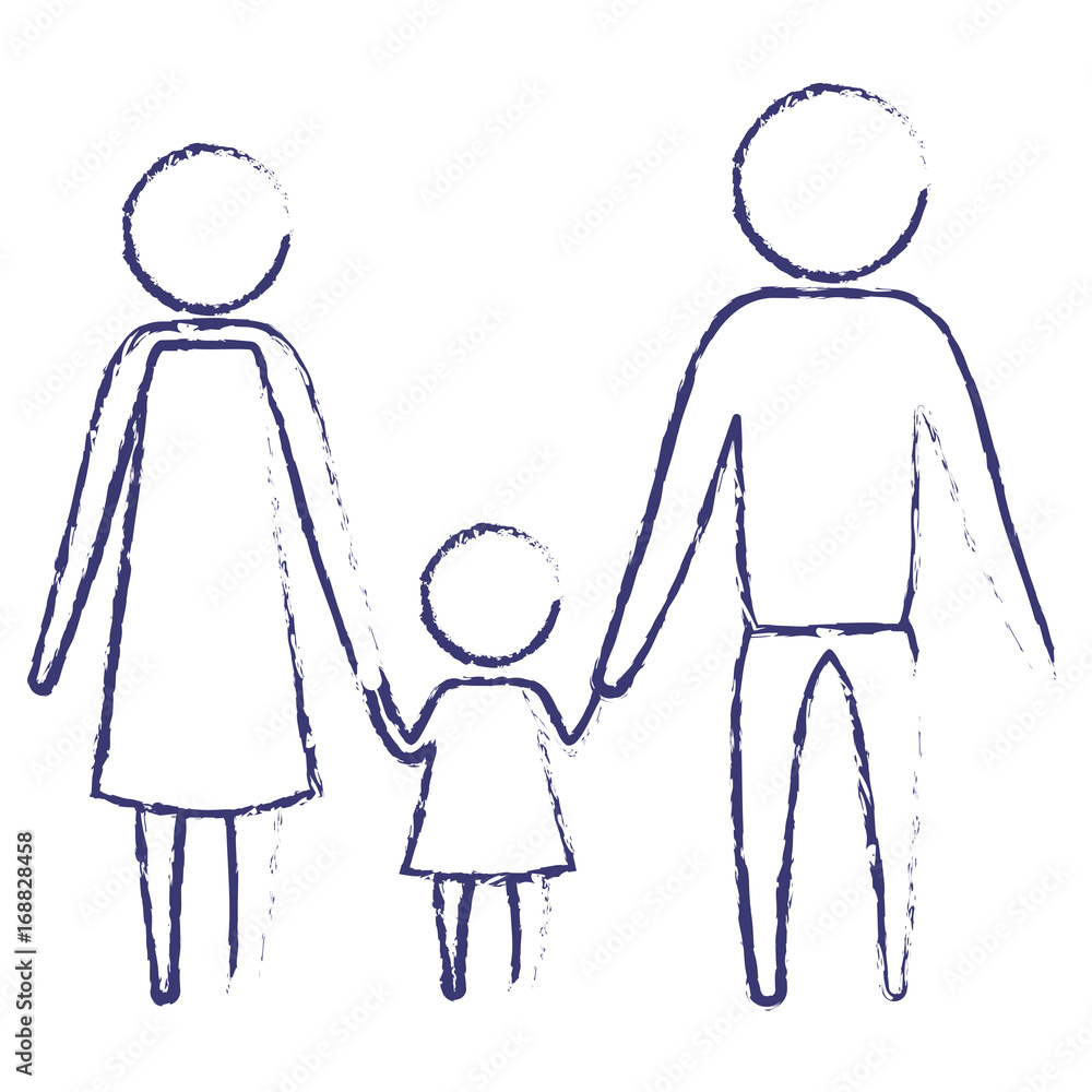 blurred blue silhouette of pictogram parents with a little girl holding hands in clothes vector illustration blurred blue silhouette of pictogram parents with a little girl holding hands in clothes vector illustration