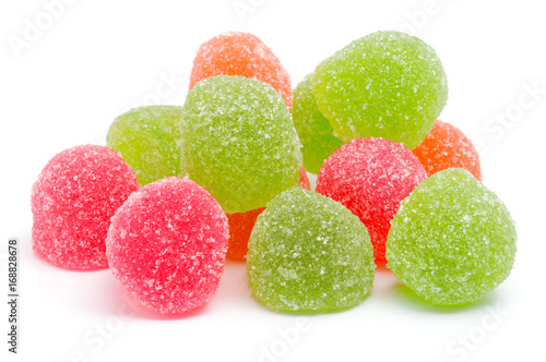 Colored jelly sweet sugar candies isolated on white background 
