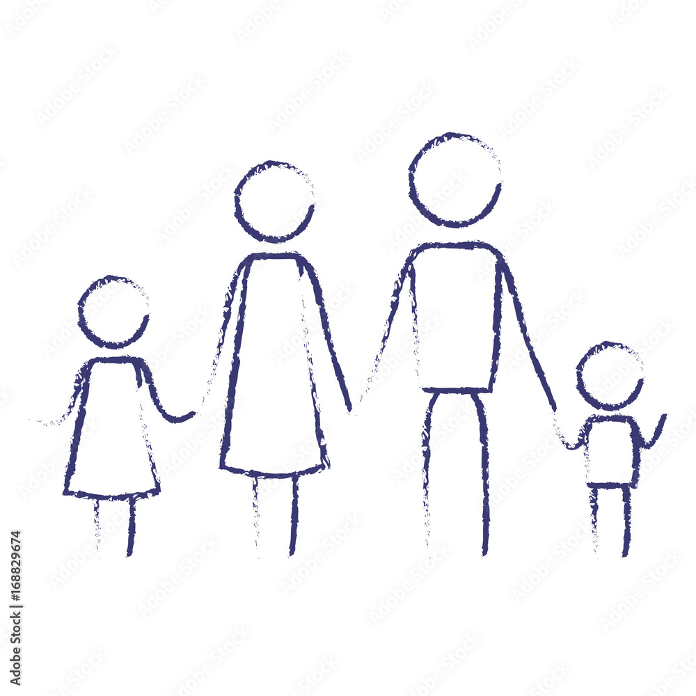 blurred blue contour of pictogram parents with a girl and little boy holding hands vector illustration blurred blue contour of pictogram parents with a girl and little boy holding hands vector illustration
