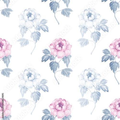 Floral seamless pattern. Watercolor background with pink flowers