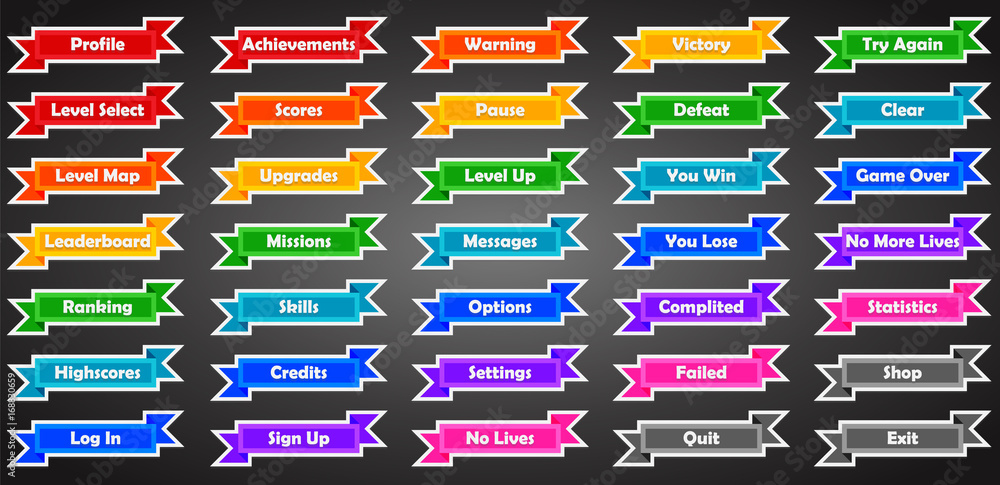 Set of text game banners in flat style Set of text game banners in flat style