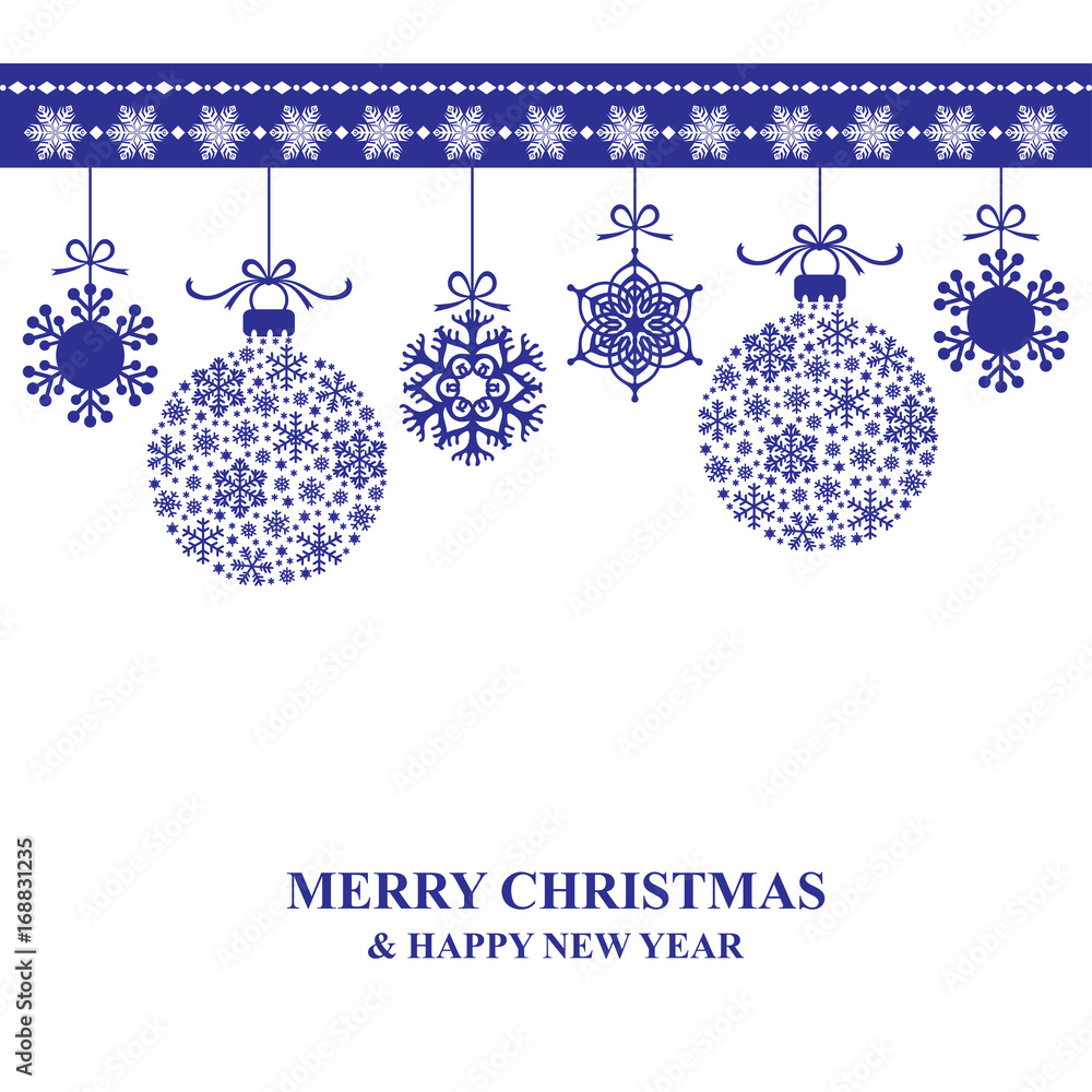 Christmas card with hanging baubles Christmas card with hanging baubles