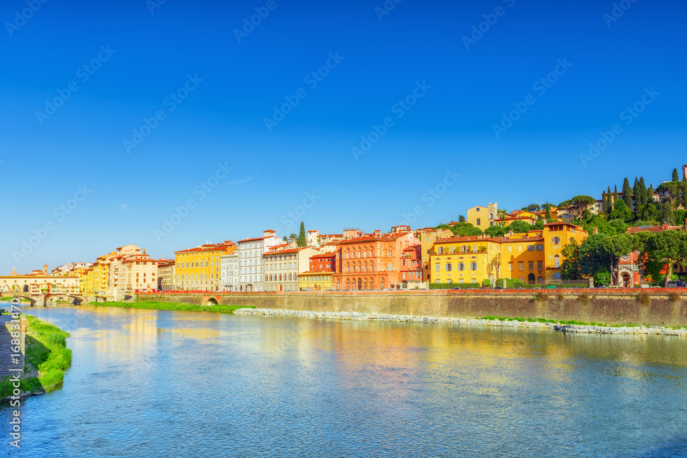 Beautiful panoramic view of the Arno River and the town of Renaissance Italy - Florence. Italy.