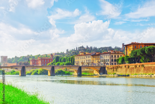 Beautiful panoramic view of the Arno River and the town of Renaissance Italy - Florence. Italy. © BRIAN_KINNEY