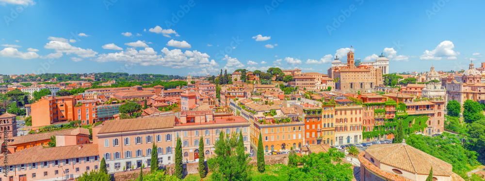 Panorama from the Roman Forum and Palatine Hill(Collina del Palatino ) on top of Rome.