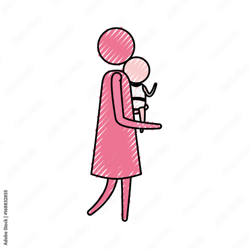 color crayon pink silhouette pictogram side view woman with little baby in arms vector illustration color crayon pink silhouette pictogram side view woman with little baby in arms vector illustration