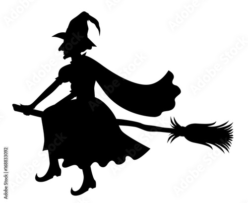 Witch on broom silhouette
