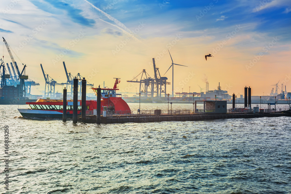 Hamburg, Germany. View of harbour at evening Hamburg, Germany. View of harbour at evening