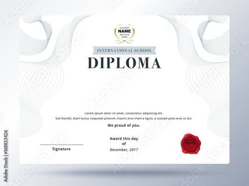 Diploma template design with simple concept. Education diploma design.