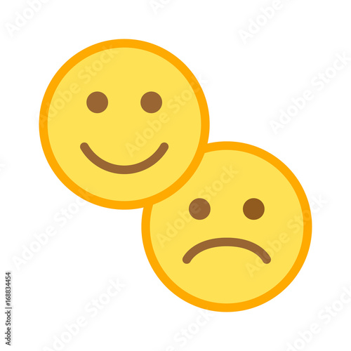 Customer satisfaction happy & sad / unhappy smiley face flat color icon for apps and websites