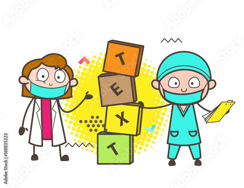 Cartoon Male and Female Surgeon with Blocks Banner Vector