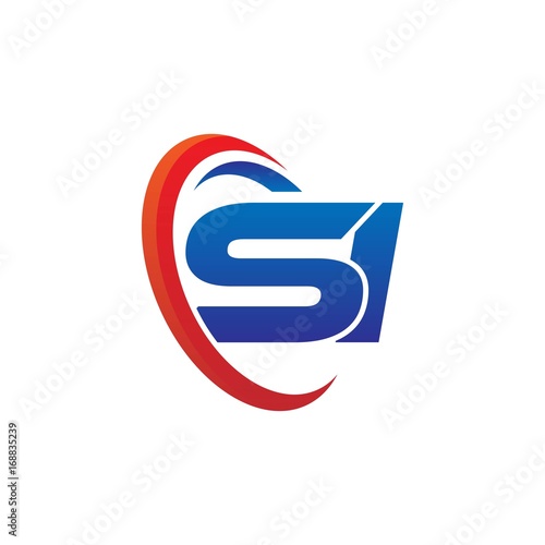dynamic vector initial letters logo si with circle swoosh red blue