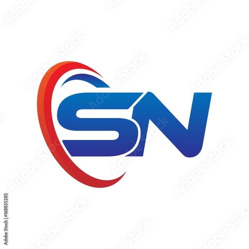 dynamic vector initial letters logo sn with circle swoosh red blue