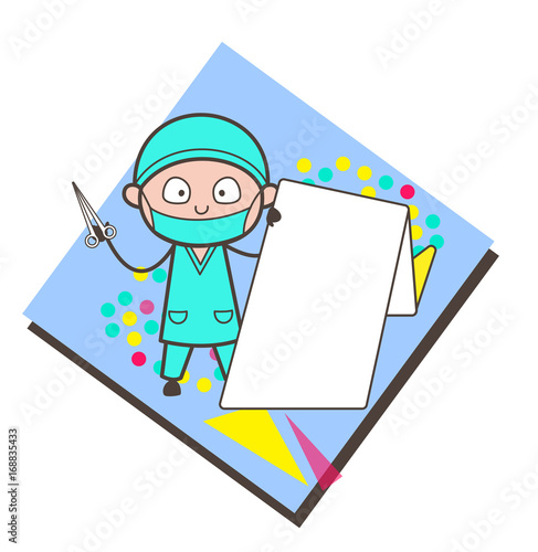 Cartoon Surgeon Showing a Origami Banner Vector Illustration