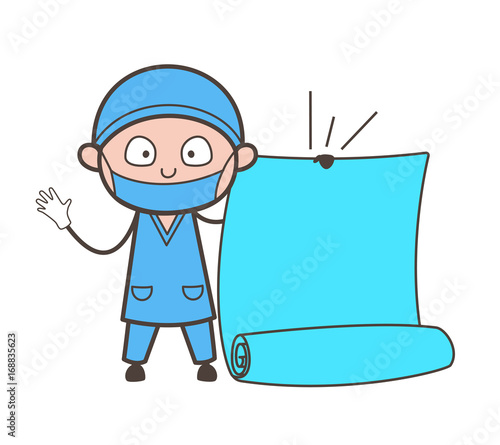 Cartoon Therapist Holding a Scroll Banner Vector Illustration