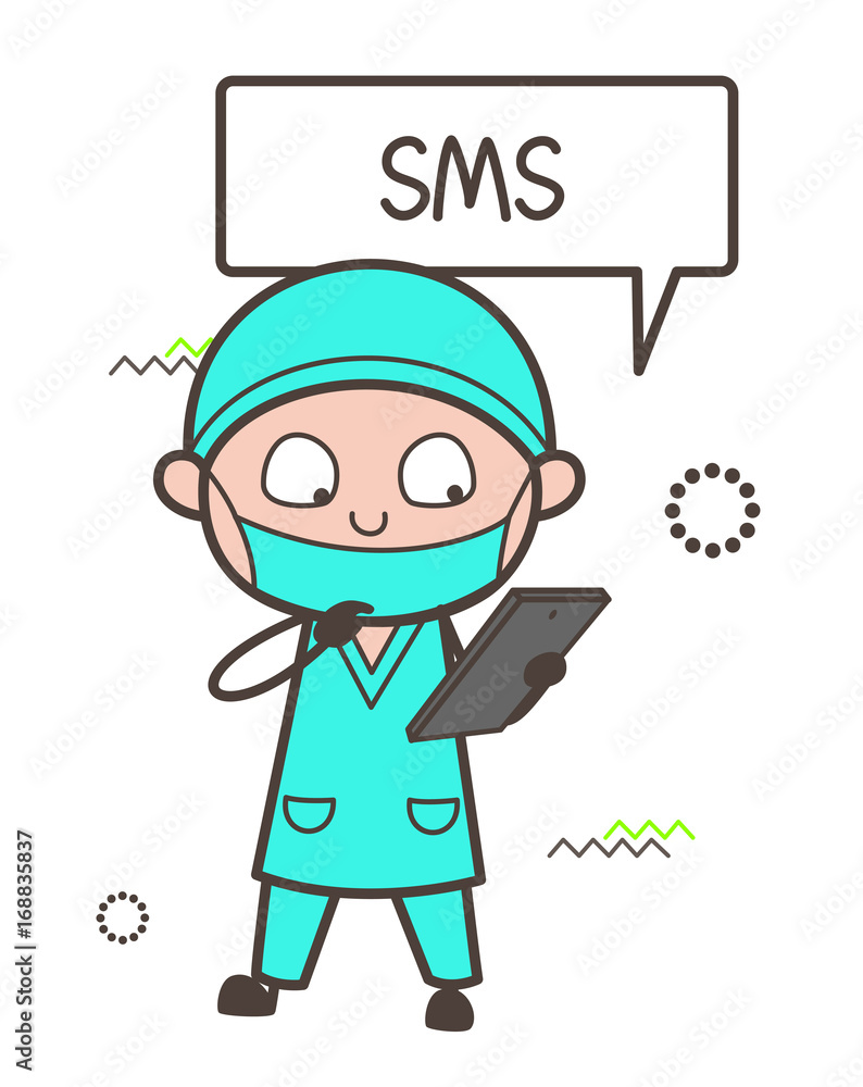 Cartoon Surgeon Reading Messages Vector Illustration