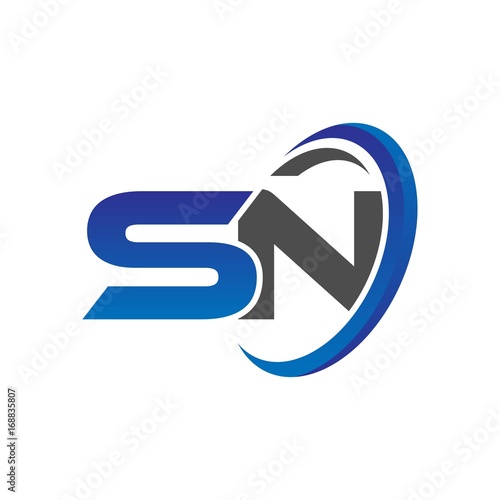vector initial logo letters sn with circle swoosh blue gray